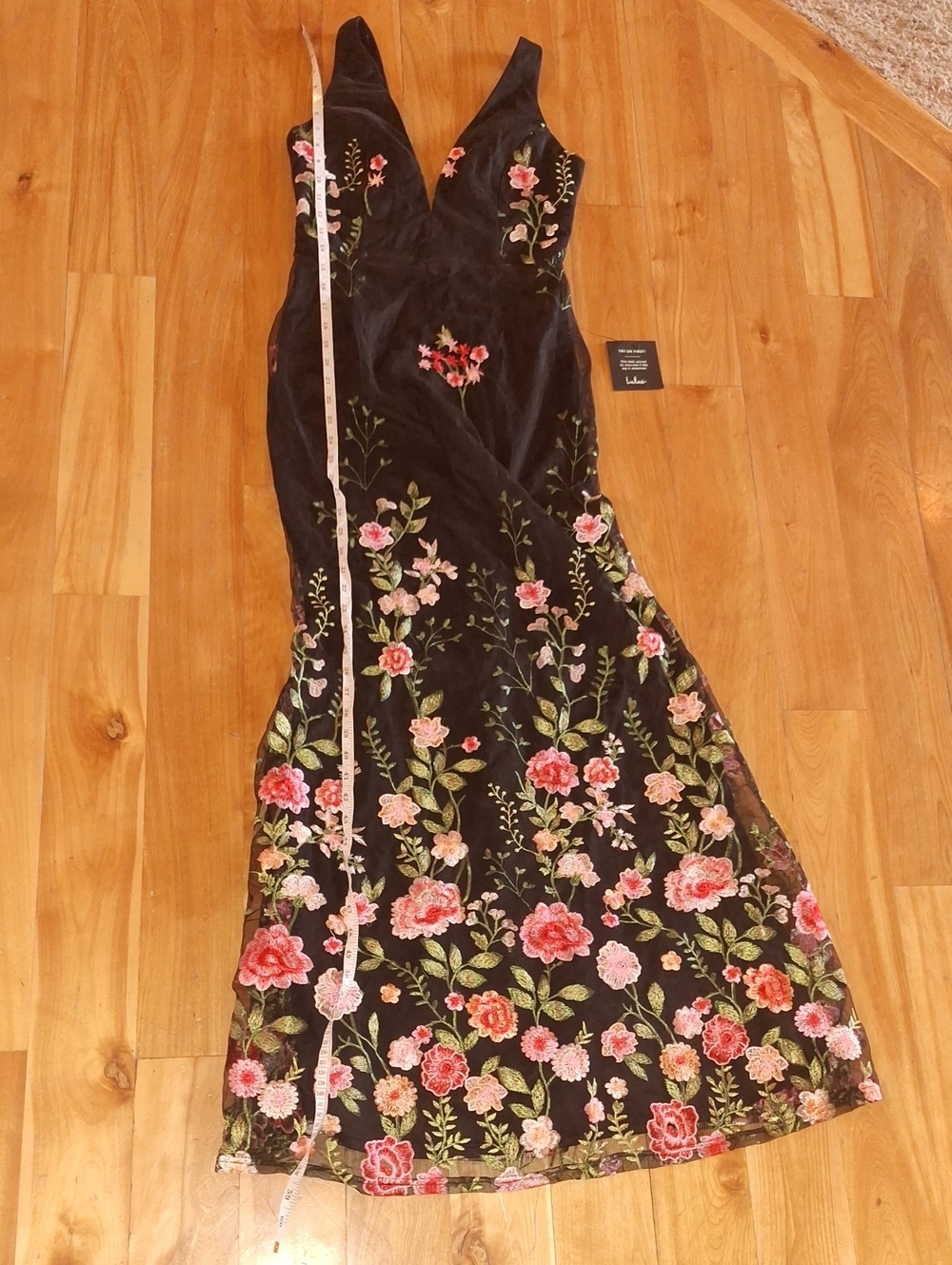 NWT Lulu'a Soiree Blossom Black Floral Embroidered Mermaid Maxi Dress Size Small - Picture 13 of 15